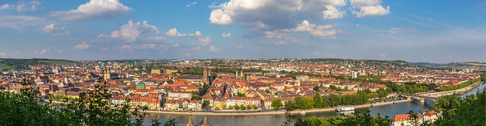 High angle shot of townscape against sky