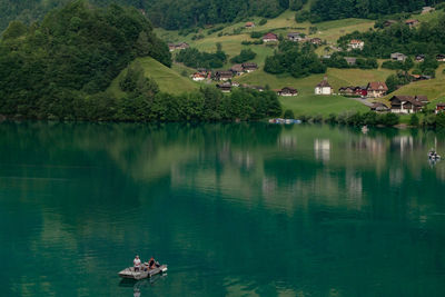 High angle view of lake amidst trees