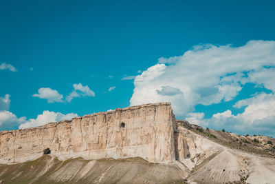 Low angle view of castle against cloudy sky