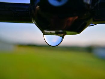 Close-up of water drop on field