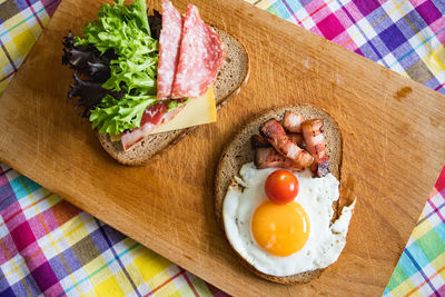 High angle view of food on table