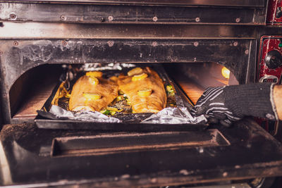 Close-up of food on barbecue grill