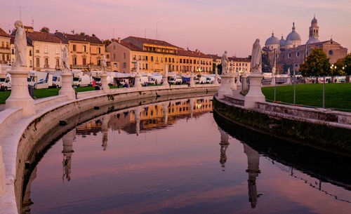 Canal at prato della valle against sky during sunset