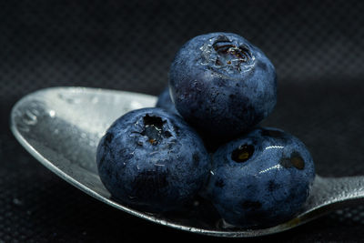 High angle view of fruits in bowl on table