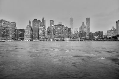 City skyline at dusk