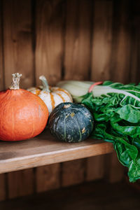 Close-up of pumpkins on table