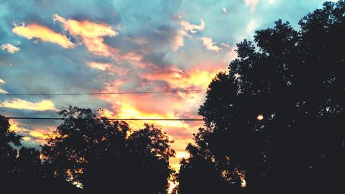 Silhouette of trees against cloudy sky