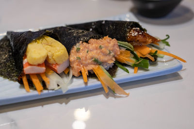 High angle view of meal served in plate