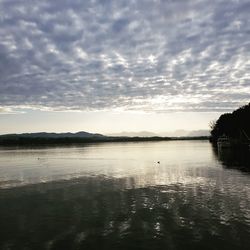 Scenic view of lake against cloudy sky