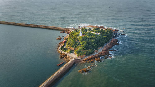 High angle view of boats in sea