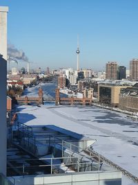 High angle view of buildings in city