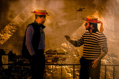 High angle view of men standing