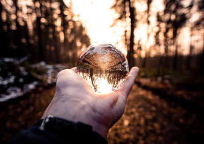 Close-up of human hand holding crystal ball