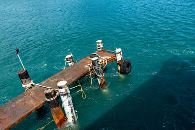 High angle view of ship in sea