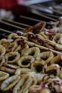 Close-up of meat on barbecue grill