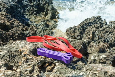 High angle view of rock on beach