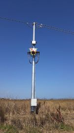 Windmill on field against clear sky