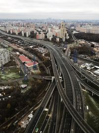 High angle view of highway amidst buildings in city