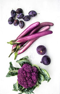 High angle view of purple candies on table