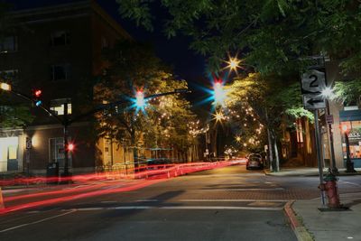 Light trails on street at night