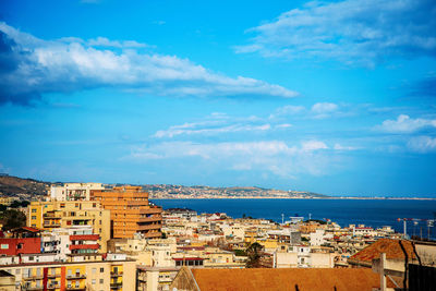 High angle view of townscape against sky