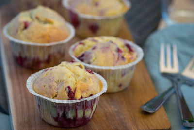 Close-up of muffin in container on table