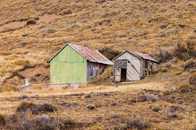 Two simple cabins in the chilean wilderness of torres del paine national park, patagonia