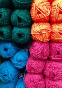 Full frame shot of colorful wool balls for sale at store