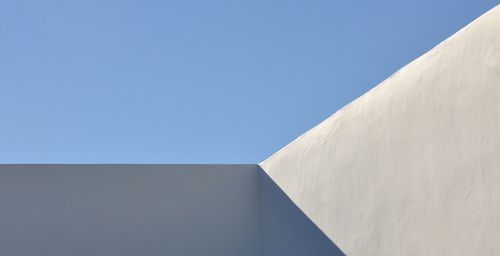 Low angle view of built structure against clear blue sky