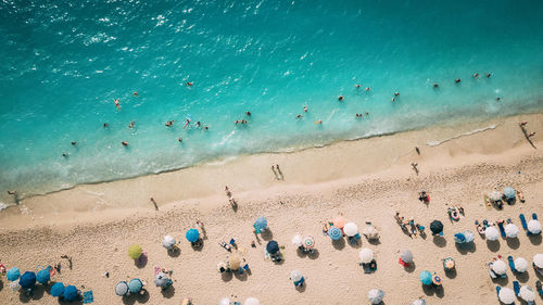 High angle view of people on beach