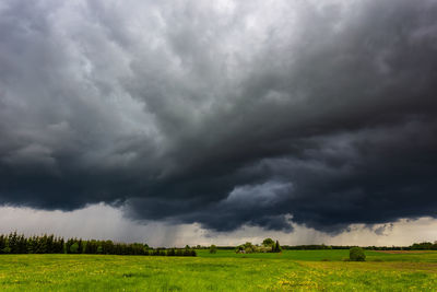 Scenic view of field against cloudy sky