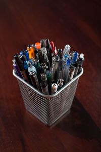 High angle view of colored pencils on table