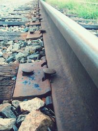 Close-up of abandoned railroad track