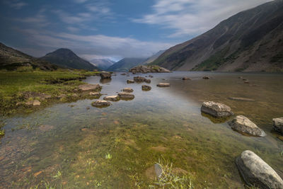 A wide angle of wast water lake in the lake district cumbria 