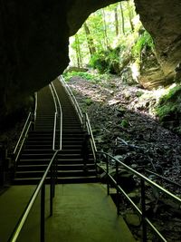 High angle view of steps in tunnel