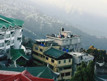 High angle view of buildings in city