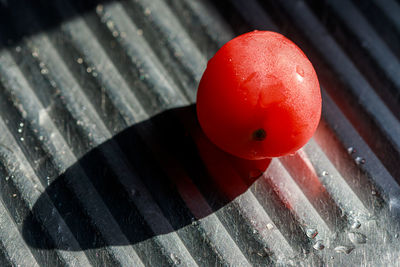 High angle view of strawberry on table