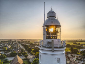 High angle view of building against sky during sunset