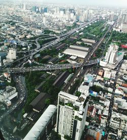 High angle view of buildings in city