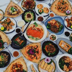 High angle view of food on table