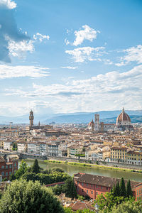 Skyline of florence with sunset with cathedral santa maria del fiore