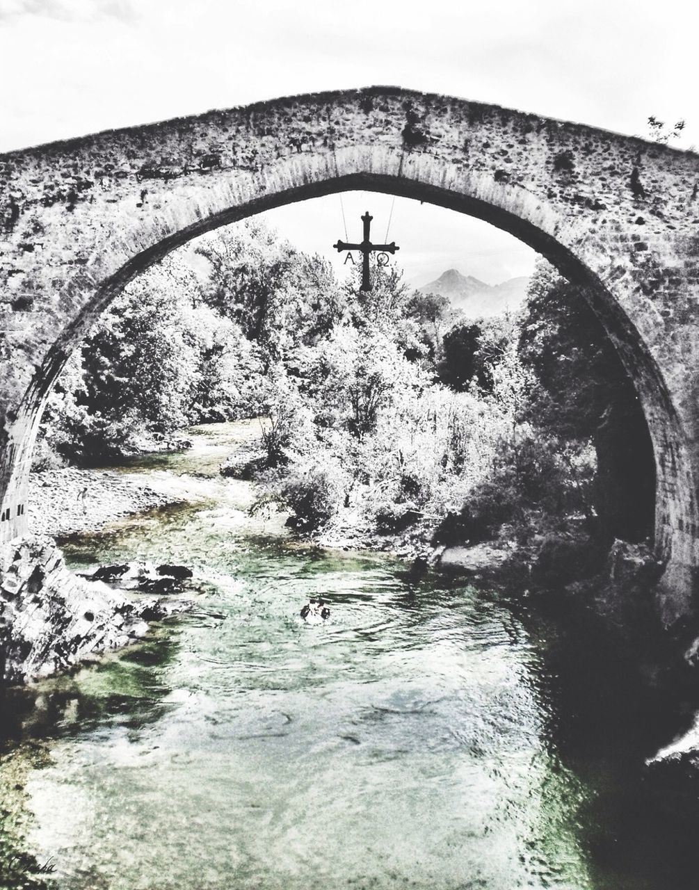 water, architecture, built structure, arch, waterfront, river, tree, bridge - man made structure, connection, arch bridge, day, nature, sky, reflection, building exterior, outdoors, tranquility, clear sky, travel destinations, famous place