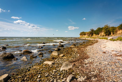 Surface level of beach against sky