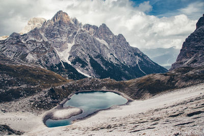 Scenic view of snowcapped mountains against sky