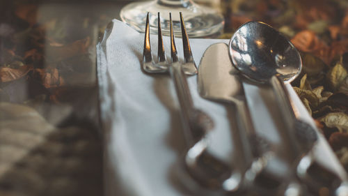 Detail shot of fork table knife and spoon