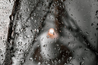 Full frame shot of wet window in rainy season