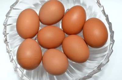 High angle view of eggs in container