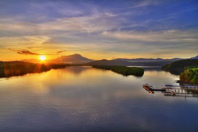 Scenic view of lake against sky during sunset