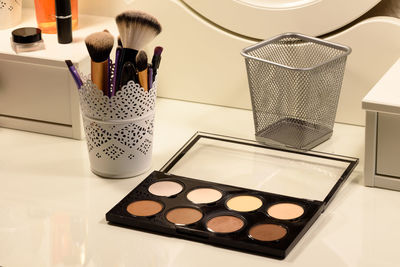 High angle view of electric lamp on table