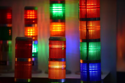 Close-up of illuminated multi colored lights at night